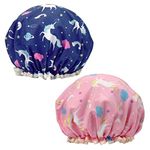 2 Pcs Unicorn Shower Caps for Women, Waterproof Double Layers Reusable Shower Caps, Oil-proof Cap Bath Caps for Kids, Ladies, Girls (Unicorn)