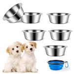 6 Pack Stainless Steel Dog Bowls Replacement Basic Dog Bowls Thickened Metal Dog Water Bowls Set Travel Kennel Food Dish Bowls No Spill for Small Medium Large Dogs, Dishwasher Safe (6.9 Inch)