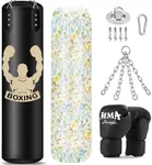 Filled Punching Bag for Adults, 4FT PU Leather Hanging Bag with 11lb Sponge Filler, Come with 12OZ Gloves, Kicking Bag Heavy Bag Boxing Equipment for Training Karate Kickboxing Home Gym