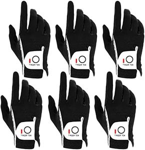 FINGER TEN Golf Gloves Men Right Left Handed Golfer Mens Glove RainGrip Hot Wet Weather Value 6 Pack, All Weather in Black Medium/Large (Black, Medium/Large, Right)