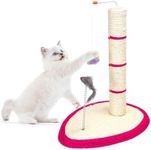 Mumoo Bear Cat Scratching Post for Indoor Cats and Kittens 19.3in Tall Cat Scratch Pole with Sisal Rope Cat Claw Scratcher with Hanging Plush Ball Toys and Spring Mouse Toys (Include Beads), Rose Red