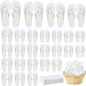 Unittype 24 Pairs Flip Flops Bulk for Wedding Guest Slippers Hotel Guest Spa Slippers Wedding Party Favors Flip Flops with Size Cards Drawstring Bags for Wedding Pool Party (White)