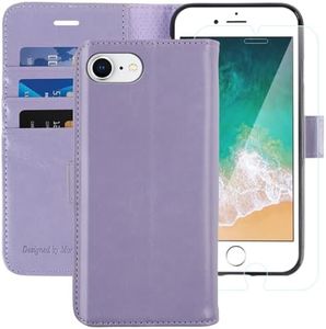 MONASAY Case Compatible for iPhone SE 2022/2020 5G,iPhone 7/8 Wallet Case,4.7-inch, [Glass Screen Protector] Flip Folio Leather Cell Phone Cover with Credit Card Holder, Lavenders