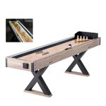 VEVOR Shuffleboard Table, 9 ft LED Light Up Shuffleboard for Family Game Room, 2 in 1 Shuffleboard and Bowling Combo Game Set, with Scratch-Resistant Playfield, Legs, 8 Pucks, Bowling Set, Wax, Brush