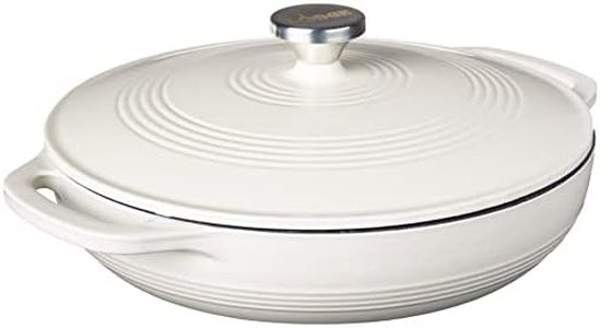 Lodge 3.6 Quart Enameled Cast Iron Oval Casserole with Lid– Dual Handles – Oven Safe up to 500° F or on Stovetop - Use to Marinate, Cook, Bake, Refrigerate and Serve – Oyster White