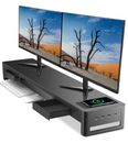 meatanty Dual Monitor Stand Riser with 2 Drawers,4 USB Ports and Charging Pad,Metal Monitor Stand for 2 Monitors Supports Transfer Data and Charging,Desk Organizer for PC(38.7 inches)