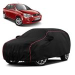 Sulfar 100% Water Resistant Car Body Cover Compatible with Mirror for Ford Fiesta Classic (Triple Stitched, Full Bottom Elastic, Black with Red Piping)