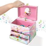 Jewelkeeper Jewelry Box for Girls - Spinning Ballerina Doll to Swan Lake Tune Music Box - Pink Jewelry Box for Girls with 2 Drawers - Ideal for Storing Necklaces and Bracelets - 7Lx5Hx6W Inches