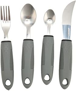 Adaptive Utensils, 4-Piece, Weighted Handles for Hand Tremors, Arthritis, Parkinson's or Elderly Use, Wide Handles Non-Slip Stainless Steel Knife, Fork, Spoons, Gray