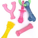 Nylabone Puppy Chew Toy Bundle - Puppy Chew Toys for Teething - Puppy Supplies - Chicken & Bacon Flavors, Pink, X-Small/Petite (4 Count)