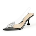 JENN ARDOR Slingback Pumps Pointed Closed Toe Transparent Heels with Rhinestones Comfortable Clear Stiletto Strappy High Heeled Sandals Wedding Dress Shoes for Women, Black, 10