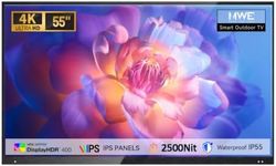 QIXZOCV MWE 55" Outdoor TV, Weatherproof Television, All-Weather Smart TV, 2000Nit Ultra-Bright 4K UHD, Voice Control, WebOS System, Perfect for Backyard, Poolside, Deck, RV & Outdoor Parties