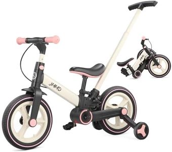 JMMD Toddler Bike with Push Handle for Kids 18 Months-5 Years, 6 in 1 Push Bike with Training Wheels & Pedals, Balance Bike for Boys and Girls with Brakes & Kickstand, Pink