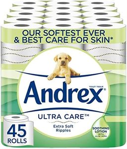Andrex Ultra Care Toilet Paper - 45 Toilet Roll Pack - contains soothing lotion with Aloe Vera for our best care for skin - Dermatologically Tested (Packaging May Vary)