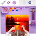 Silicone Painting Mat - Art Mat with Cup, Craft Paint Brush Cleaner Tool &10 Paint Brushes – Thick Large 20 X 16" Paint Mat for Kids & Adults – Washable Erasable Silicone Craft Mat for Artistic Work