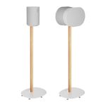 PEGZONE Speaker Stands Compatible with SONOS Era 300 and Era 100, Fixed Height Floor Stand with Cable Management, Wooden Speaker Mount, White & Beech, 2 Pack (Pair)