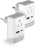 Ceptics European Travel Plug Adapter, Schuko QC 3.0 & PD Safe Dual USB & USB-C - 2 USA Socket - Compact & Powerful - Use in Greece Italy Switzerland Turkey Portugal - Type C, E/F - Fast Charging