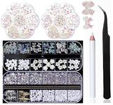 MUEYAN 3D Acrylic Butterfly White Flowers Glitter Nail Charms Cute Nail Charms Mixed Starry AB Crystal Nail Rhinestones