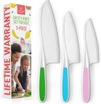 Zulay 3-Piece Kids Knife Set for Real Cooking & Baking - Toddler Knives for Cutting Fruits, Veggies, & Cake - Children’s Montessori Knife with Serrated Edges - Safe & Fun Lettuce Knife (Multi)