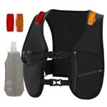 EGOO - LED Running Vest with Multi-Pockets for Men and Women, Lightweight Hydration Vest for Running & Outdoor Activities, Rechargeable LED Safety Light x2 + 500ml Soft Flask x1 (Black)