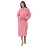 Rangoli Sunshine Bathrobes For Men and Women | 100% Natural Fiber, Quick Absorption, 400-450 GSM, Free Size Bath Robe with Rope and Matching Slippers | Ultra-soft, Lightweight |Coral