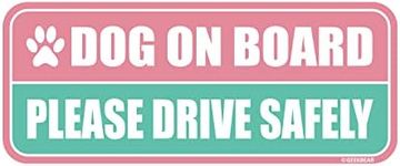 GEEKBEAR Dog on Board Car Magnet - Colorful, Reflective, Weather-Resistant - Rectangular 8.7 x 3.5 in (Light Pink/Turquoise)