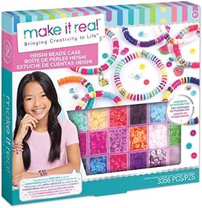 Make It Real Heishi Bead Kit|Create 100+ Unique Charm Bracelets|3200 heishi beads,150 silver beads, 3 charms, 1 elastic cord||DIY Playful Charm & Jewelry Kit|Arts & Crafts, Girls Ages 8+|Made In India