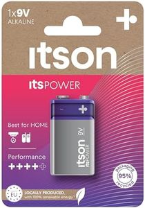 ITSON, 9V batteries, pack of 1, eco-friendly packaging of 95 Percentage recycled materials, for clocks, smoke-detctors, walkie-talkies, made in EU