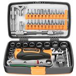 Noosverl 38-Piece 1/4 Inch Ratchet Tool Set, Reversible Ratchet, Ratchet Wrench Set, Ratcheting, Screwdriver Bits Sockets Set, Ratchet Box Small