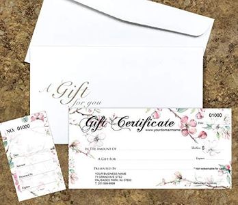 Gift Certificates For Business with Your Store Name And Address, Comes with Free matching Envelopes and Sequential Numbering Printing (Floris)