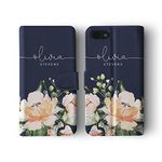 Tirita Personalised Custom Wallet Flip Phone Case Compatible with iPhone 7/8 / SE 2020 / SE 2022 PRINTED GLITTER, NOT REAL GLITTER Shabby Chic Floral Watercolour Pastel Roses