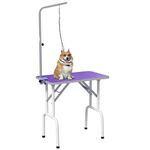 PawHut 32in Foldable Dog Grooming Table for Small Dogs, Pet Grooming Table for Dogs Cats with Adjustable Arm, Non-Slip Surface, Purple