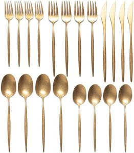 Trasa Home Luxury Vintage Flatware 20-Piece Set – Service for 4, Premium Stainless Steel with Weighted Handles, Aged Heirloom Finish, Dishwasher Safe, Elegant and Modern Cutlery (Vintage Gold)