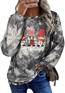 Dresswel Christmas Sweatshirts for Women Crew Neck Long Sleeve Tops Funny Xmas Gnomes Sweatshirt Casual Holiday Pullover Shirts, Gray M