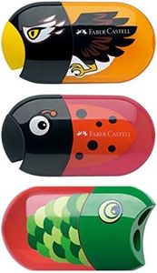 Faber-Castell Pencil Sharpener Kids 2 Hole (Standard & Jumbo) with Eraser & Container - 3 Colorful Fun Design