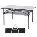 KingCamp Folding Camping Table with Storage Aluminum Portable Table 136x70cm Foldable Picnic Table with Roll up Top Carry Bag Fold up Table for Outdoor Garden Cooking BBQ Garden Hold up to 80kg