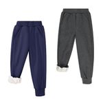 BIG ELEPHANT Boys Girls Fleece Lined Sweatpants, Youth Soft Cotton Athletic Jogger, Kids Basic Active Pants with Pockets, Dark Gray with Navy Blue 2 Pack, 8-9 Years