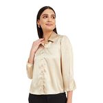 Drape and Dazzle Casual Full Sleeve Solid Formal Satin Shirt Shirt | Stylish Shirt for Women (L, Golden)