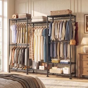 Closet Organizers and Storage, Clothes Rack Closet Organizer, Clothing Racks for Hanging Clothes, 900LBS Heavy Duty Clothes Rack, Garment Rack with Rods & Shelves, 68.9"W×15.8"D×77.9"H, Black