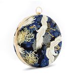 zebrum Womens Red-crowned crane Vintage Clutch Bag Designer Evening Handbag,Lady Party Clutch Purse (Blue-Big round)