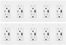 Type C USB Outlet 24W,Greencycle 10 Pack 4.8A Quick Charge AC Outlets Receptacle,15 Amp Type A Tamper Resistant Outlet Compatible with Apple Devices, Samsung Devices, Google Devices, UL Listed, White