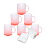 MR.R 11oz Set of 6 Sublimation Blanks Glass Mug,Coffee Mugs with Handle for Heat Thermal Coating Transfer (Frosted red)