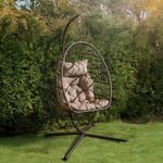 OHS Rattan Swing Egg Chair Grey, Outdoor Hanging Chair for Garden Indoor Patio Furniture Relaxing Comfy Swing Chair with Soft Grey Cushion Included