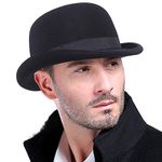 Janey&Rubbins Men's Black Felt Wool Formal Domed Fedora Trilby Bowler Derby Hat Size Large