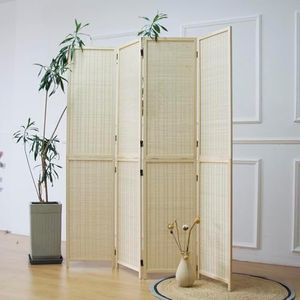 Furnnylane 4 Panel Detachable Room Divider, 5.6 ft Tall Two in One Bamboo Privacy Screen (Converts into 2 Low Dividers), Folding Panel Divider for Room Separation, Natural Beige (67" H x 61.4" W)