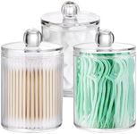 3 Pack Qtip Holder Dispenser for Cotton Ball, Cotton Swab, Cotton Round Pads, Jars with Lids for Bathroom Organization, 10 oz Holder Storage Canister Clear Plastic Acrylic Jar, Clear Plastic Jar Set