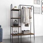 DlandHome Free-Standing Garment Clothing Racks, Home Metal Clothing Rack with 4-Tier Storage Shelves and Hanging Rod Closet Storage Organizer Clothing Rack for Bedroom Living Room Entryway,Retro