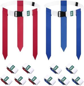 Hilhook Flag Football Belts, 10 Player Flag Football Sets Includes 10 White Adjustable Belts, 15 Red Flags and 15 Blue Flags for Youth, Kids and Adults Team Sports Training Games