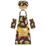 Vnurnrn Cupcakes Custom Kids Apron and Chef Hat Set for Painting Personalized Baking Apron for Boys Girls (3-12 Years), 11#fast Food, Medium