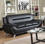 ViscoLogic WILKIN Modern Faux Leather Upholstered Pillow Top Living Room and Office 3 Seater Sofa Couch, Comfortable, Black